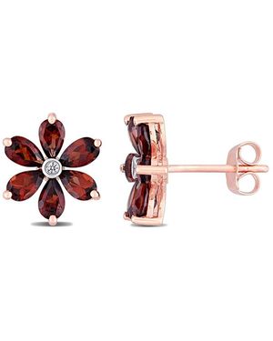 Rina Limor Plated 3.26 Ct. Tw. Diamond & Garnet Floral Earrings - White