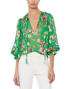 Alice + Olivia Alice + Olivia Moranne Silk-blend Top - Green
