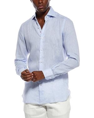 Isaia Mixed Linen Dress Shirt - Blue
