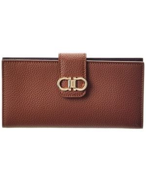 Ferragamo Double Gancini Leather Wallet - Brown
