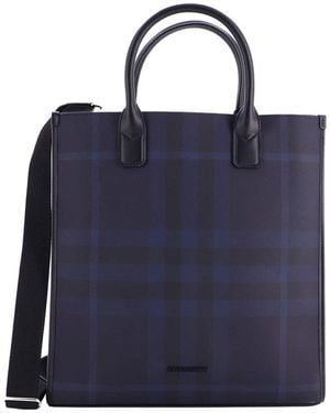 Burberry Convertible Tote London Check Coated With Medium (authentic Pre-loved) - Blue