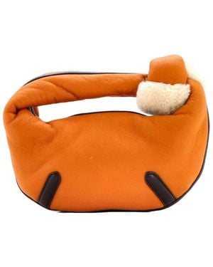 Bottega Veneta Leather & Shearling Aviator Jodie Hobo Mini (Authentic Pre-Loved) - Orange