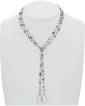Rachel Reinhardt Jewelry Silver Labradorite & Clear Quartz 42in Lariat Necklace - Blue