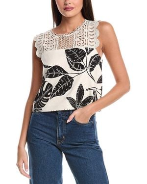 Fate Lace Yoke Linen-Blend Crop Top - Blue