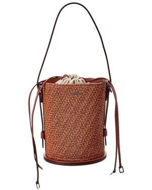 Max Mara Logo Plaque Leather-Trim Bucket Bag - Brown