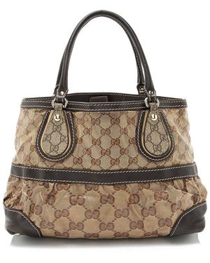 Gucci Brown Leather GG Crystal Supreme Mix Satchel (authentic Pre-loved)
