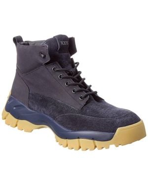 Tod's Tod' Mid Mountain Suede & Canvas Boot - Blue