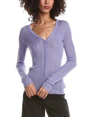 Theory Novel Rib Wool-Blend Cardigan - Purple