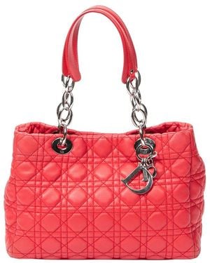 Dior Red Cannage Lambskin Leather Small Soft Shopping Tote (authentic Pre- Loved)