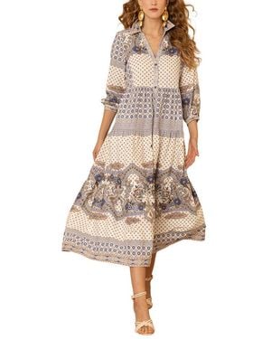 Hale Bob Zora Linen-Blend Midi Dress - Natural