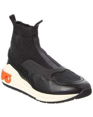 Ferragamo Cosma Gancini Leather Sock Trainer - Black