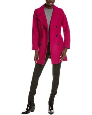 Anne Klein Double-Breasted Peacoat - Pink