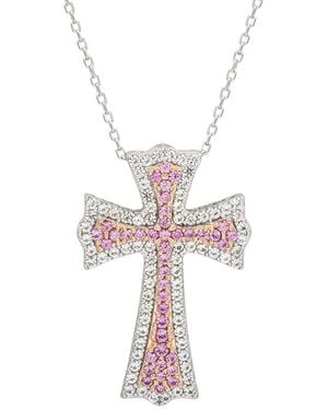 Suzy Levian Silver 0.02 Ct. Tw. Diamond & Sapphire Cross Pendant - White
