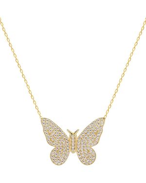 Gabi Rielle 14k Over Silver Cz Butterfly Necklace - Metallic