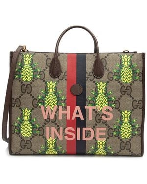 Gucci Brown GG Supreme Canvas Jumbo Dollar Pineapple Medium Tote (authentic Pre-loved) - Green