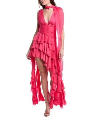 Alice + Olivia Holly Asymmetrical Ruffle Maxi Dress - Red