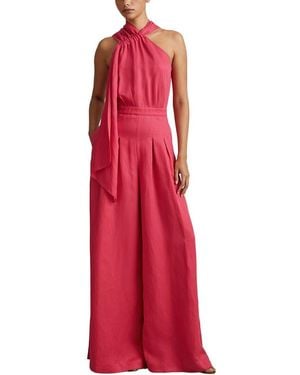 Reiss Selena Halter Linen-Blend Jumpsuit - Red