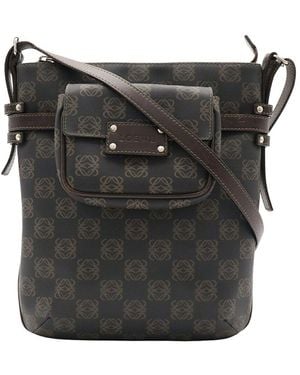 Loewe Coated/Waterproof Canvas Repeat Anagram Crossbody (Authentic Pre-Loved) - Black