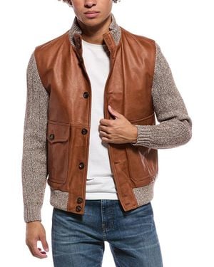 Eleventy Leather Linen-Blend Jacket - Brown