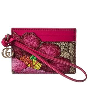 Gucci Floral Gg Supreme Canvas & Leather Card Case - Purple