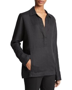 Vince Relaxed Kangaroo Linen Hoodie - Black