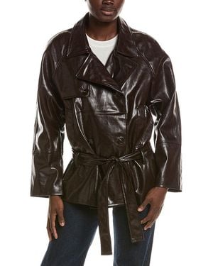 Noize Bridget Tie Vegan Leather Coat - Black