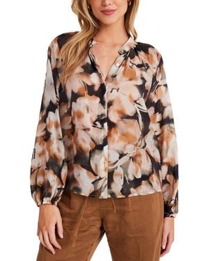 Bella Dahl Long Sleeve Shirred Raglan Button-Up Shirt - Brown