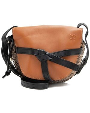 Loewe Black Leather & Tweed Gate Small Crossbody (authentic Pre-loved) - Brown