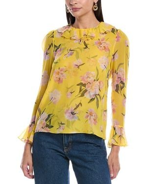 Carolina Herrera Ruffle Neck Silk Top - Yellow