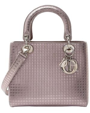 Dior Pink Micro Cannage Metallic Calfskin Lady Medium Tote (authentic Pre-loved) - Purple