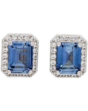 Suzy Levian Silver 0.02 Ct. Tw. Diamond & Sapphire Studs - Blue