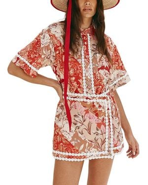 Esea Linen-blend Shirt & Skirt Set - Red
