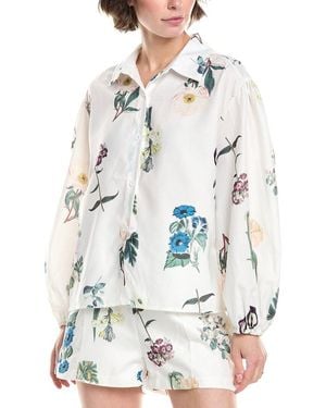 HL Affair Balloon Sleeve Linen-Blend Blouse - White
