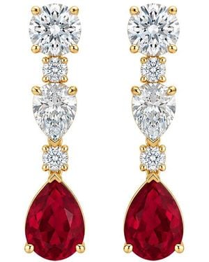 Elan Jewels 14K 6.30 Ct. Tw. Lab-Grown Diamond & Ruby Dangle Earrings - Red