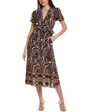 Garrie B 3/4-Sleeve Floral Midi Dress - Brown