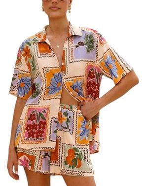 Kayla Paris Esea 2Pc Linen-Blend Shirt & Short Set - Orange