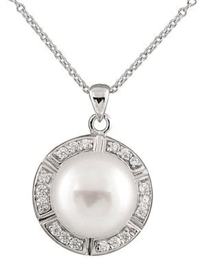 Splendid Silver 11-12mm Freshwater Pearl & Cz Pendant Necklace - Metallic