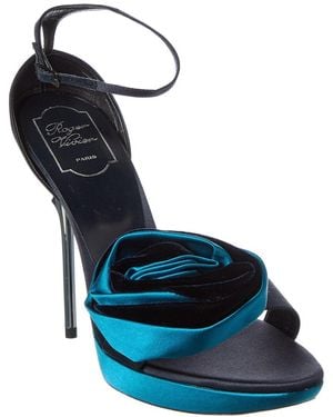 Roger Vivier Rose Satin & Velvet Platform Sandal - Blue
