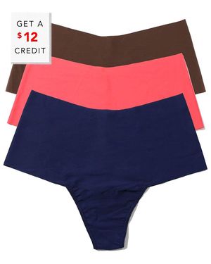 Hanky Panky Set Of 3 Breathe High-rise Thong With $12 Credit - Blue