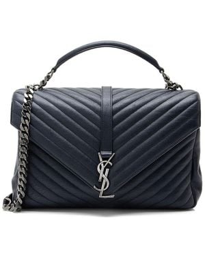 Saint Laurent Matelasse Calfskin Monogram College Large Shoulder Bag (Authentic Pre-Loved) - Blue