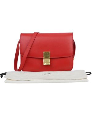 Celine Calfskin Medium Classic Box Shoulder Bag (Authentic Pre-Loved) - Red