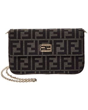 Fendi Tube Ff Jacquard & Leather Compact Wallet On Chain - Black