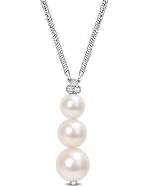 Rina Limor Silver White Topaz 6-8.5mm Pearl Graduated Pendant Necklace - Metallic