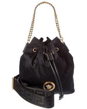 Versace Dahlia Small Nylon & Leather Bucket Bag - Black