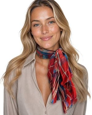 Blue Pacific Scottish Plaid Cashmere-Blend Neckerchief - Red