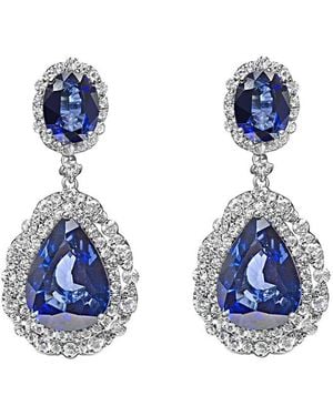 Haus of Brilliance Colourful Gemstones 18K 26.31 Ct. Tw. Diamond & Sapphire Dangle Earrings - Blue