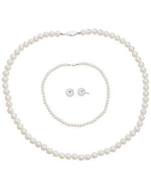 Belpearl Silver 6-7mm Freshwater Pearl Necklace, Earrings, & Bracelet Set - White