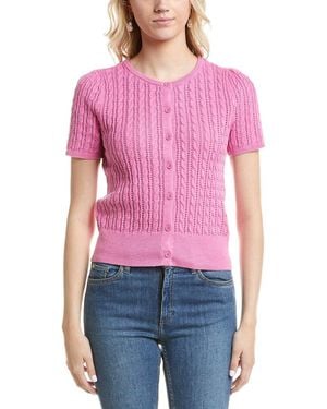 Design History Button Front Linen-blend Cardigan - Pink