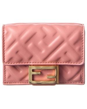 Fendi Micro Trifold Leather Wallet - Pink