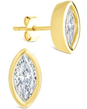 Sterling Forever 14k Over Silver Cz Marquise Cut Bezel Set Stud Earrings - Metallic